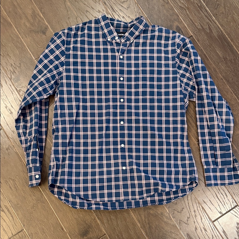 Bonobos Navy and Light Pink Checkered Shirt